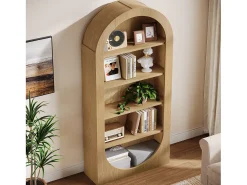 Estante de 180cm de Altura, Estante com 5 Prateleiras em Arco com Prateleiras Abertas, Prateleiras de Exibição de Madeira Independentes com Armazenamento^Tribesigns Sale