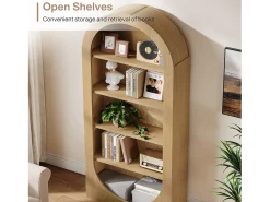 Estante de 180cm de Altura, Estante com 5 Prateleiras em Arco com Prateleiras Abertas, Prateleiras de Exibição de Madeira Independentes com Armazenamento^Tribesigns Sale