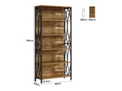 Best Estante de Livros de 180cm de Altura, Estante Industrial de 6 Andares com Estrutura Metálica Geométrica e Prateleiras de Armazenamento Abertas Biblioteca
