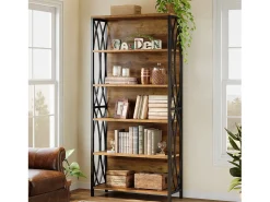 Best Estante de Livros de 180cm de Altura, Estante Industrial de 6 Andares com Estrutura Metálica Geométrica e Prateleiras de Armazenamento Abertas Biblioteca