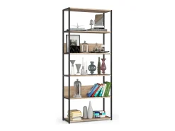 Estante estilo loft com prateleiras de madeira 80 cm Preto, Carvalho Sonoma 80x32x192 cm^Akord Hot