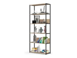 Estante estilo loft com prateleiras de madeira 80 cm Preto, Carvalho Sonoma 80x32x192 cm^Akord Hot