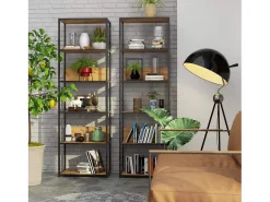 Estante estilo loft com prateleiras de madeira 60 cm Preto, Carvalho Craft 60x32x192 cm^Akord