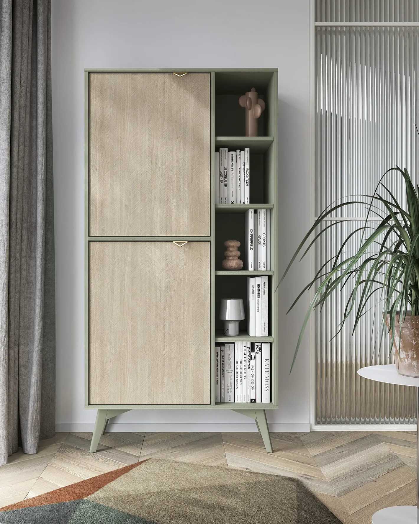 Outlet Estante: Eucalipto / Espinha de peixe scandi , pés madeira, 80 x 160 x 38cm Biblioteca