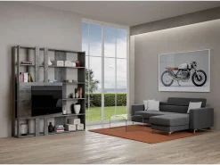 Outlet Estante Kato M com suporte para TV cimento Biblioteca