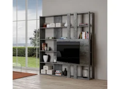 Outlet Estante Kato M com suporte para TV cimento Biblioteca