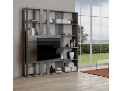 Outlet Estante Kato M com suporte para TV cimento Biblioteca