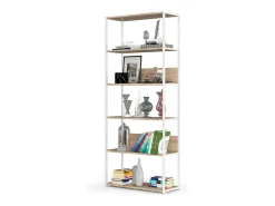 Online Estante Loft Metálica 80 cm - Branco/Carvalho Sonoma - 6 Prateleiras Prateleira