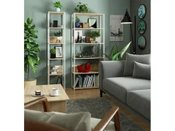 Online Estante Loft Metálica 80 cm - Branco/Carvalho Sonoma - 6 Prateleiras Prateleira