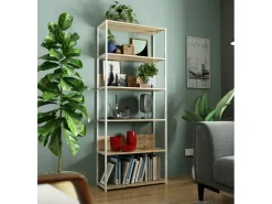 Online Estante Loft Metálica 80 cm - Branco/Carvalho Sonoma - 6 Prateleiras Prateleira