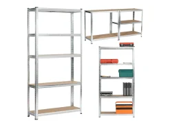 Clearance Estante Metálica Prateada 90x30x180 cm - 5 Prateleiras Robustas, Suporta até 175 kg Cada, MDF e Aço Galvanizado, Montagem Fácil Prateleira