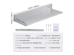 Prateleira*Estante Mural SucceBuy em Aço Inox 30 x 8,6 para Cozinha E Restaurante Prateado