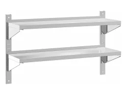 Estante parede 2 prateleiras 100x30x60 cm aço inoxidável prata PT646660* Sale
