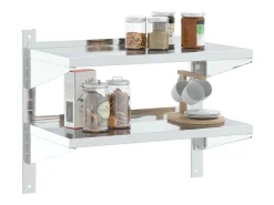 Best Estante parede 2 prateleiras 75x40x60 cm aço inoxidável prata PT440435 Prateleira