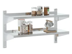 Estante parede 2 prateleiras 100x40x60 cm aço inoxidável prata PT588774* Online