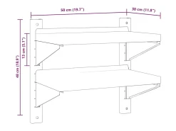 Best Estante parede 2 prateleiras 50x30x48 cm aço inoxidável prata Prateleira