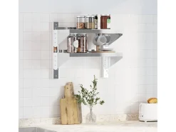 Estante parede 2 prateleiras 50x30x60 cm aço inoxidável prata PT670665* Clearance