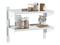Prateleira*Estante parede 2 prateleiras 75x30x60 cm aço inoxidável prata PT165516 Prateado