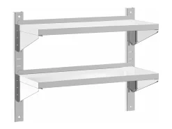 Prateleira*Estante parede 2 prateleiras 75x30x60 cm aço inoxidável prata PT165516 Prateado