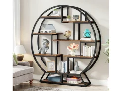 Estante , Estante redonda, Industrial de 5 níveis, Estante alta independente com 8 prateleiras de arrumação abertas para sala de estar, escritório, 150 x 30 x 160 cm, rústico^Tribesigns Online