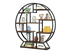 Estante , Estante redonda, Industrial de 5 níveis, Estante alta independente com 8 prateleiras de arrumação abertas para sala de estar, escritório, 150 x 30 x 160 cm, rústico^Tribesigns Online