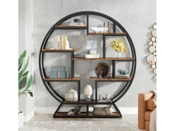 Estante , Estante redonda, Industrial de 5 níveis, Estante alta independente com 8 prateleiras de arrumação abertas para sala de estar, escritório, 150 x 30 x 160 cm, rústico^Tribesigns Online