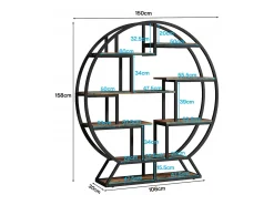 Estante , Estante redonda, Industrial de 5 níveis, Estante alta independente com 8 prateleiras de arrumação abertas para sala de estar, escritório, 150 x 30 x 160 cm, rústico^Tribesigns Online