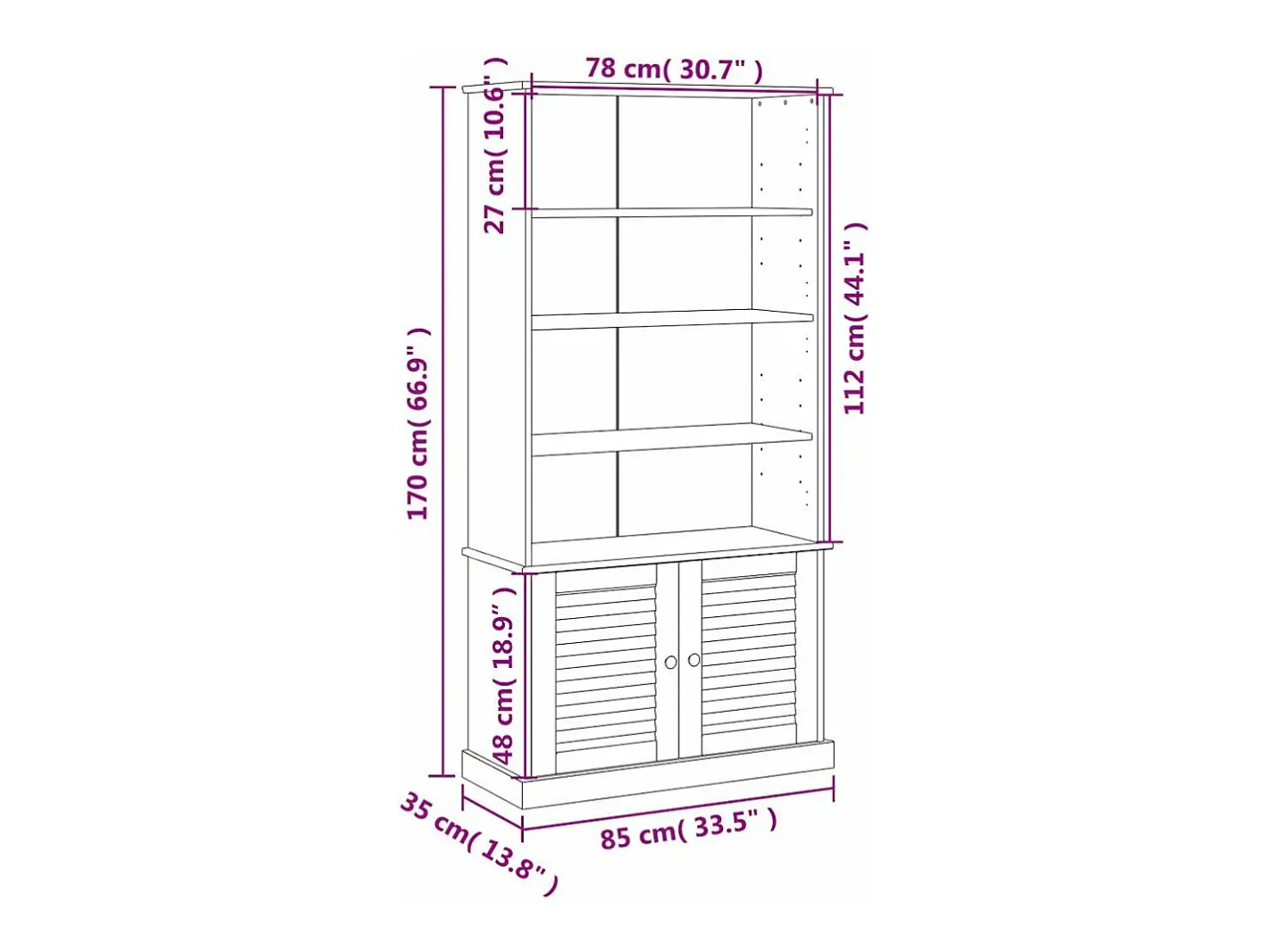 vidaxl Vitrina*Estante VIGO 85x35x170 cm madeira de pinho maciça Branco