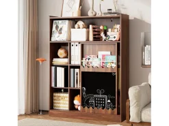 Hot Estante 120x38.5x151.5 cm - com prancheta de desenho removível - 9 compartimentos de armazenamento - 1 porta de correr - marrom Biblioteca