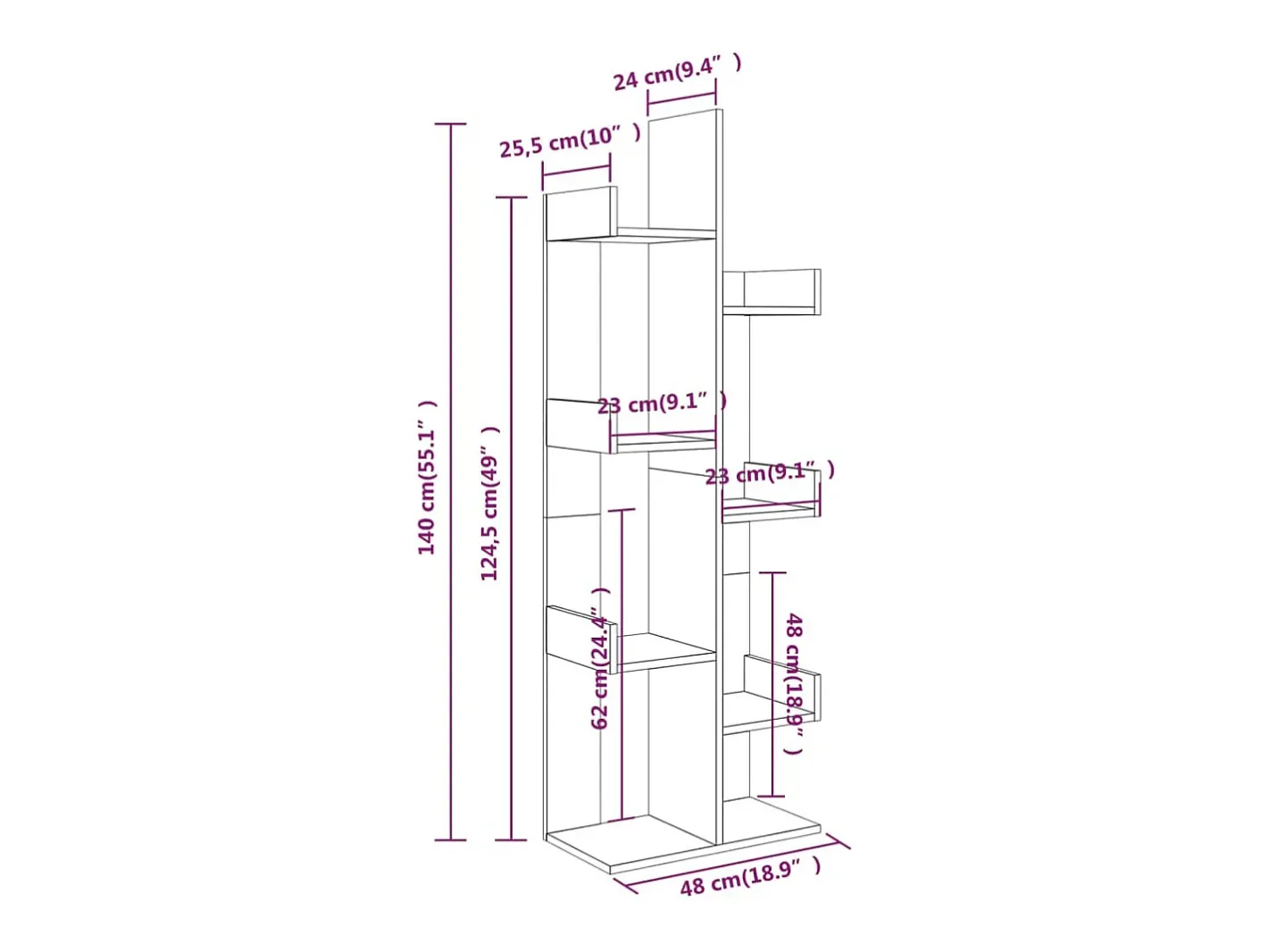 vidaxl Prateleira*Estante 48x25,5x140 cm derivados de madeira sonoma Cinzento