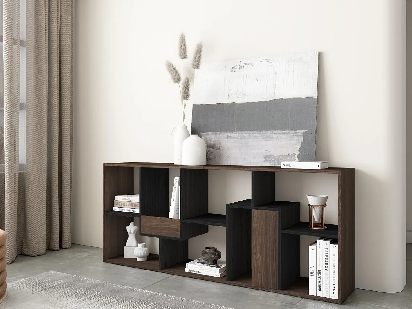 Clearance Estantes de prateleiras , 162x67x31cm, Sala de jantar, Carvalho escuro e Preto Prateleira