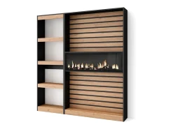 Skraut Home Biblioteca*Estantes de prateleiras, 170x25x186cm, Sala de estar - Escritório, Lareira eléctrica, Carvahlo e preto Natural claro