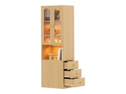 Estante/Vitrine - 60×40×200 cm - 3 gavetas laterais e 2 portas de vidro - LED - Lados esquerdo/direito reversíveis - Natural*ModernLuxe