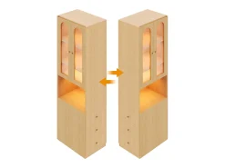 Estante/Vitrine - 60×40×200 cm - 3 gavetas laterais e 2 portas de vidro - LED - Lados esquerdo/direito reversíveis - Natural*ModernLuxe