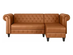 Sale Felix | Sofá-cama Chaise Longue em PU Cognac Sofá