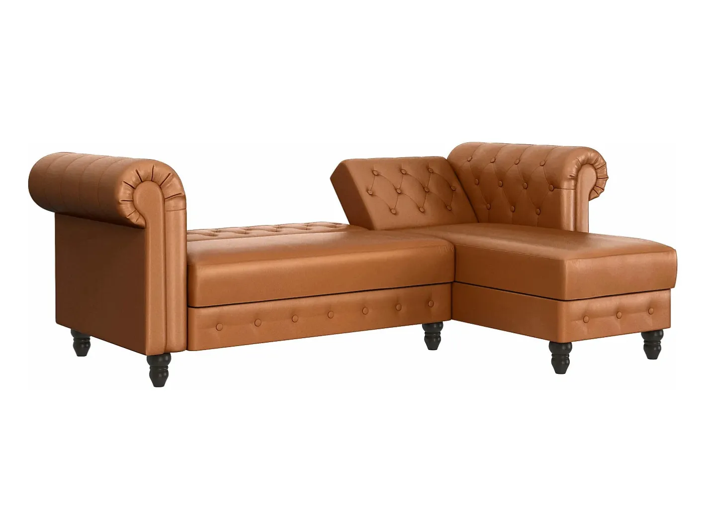 Sale Felix | Sofá-cama Chaise Longue em PU Cognac Sofá