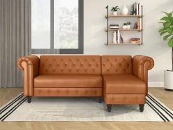 Sale Felix | Sofá-cama Chaise Longue em PU Cognac Sofá