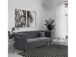 Loft24 Sofá*Felix | Sofá-cama de 3 lugares em veludo antracite Cinza antracite