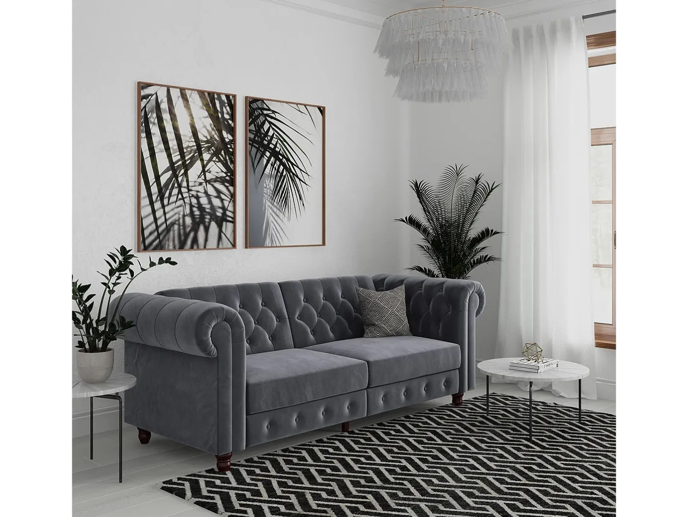 Loft24 Sofá*Felix | Sofá-cama de 3 lugares em veludo antracite Cinza antracite