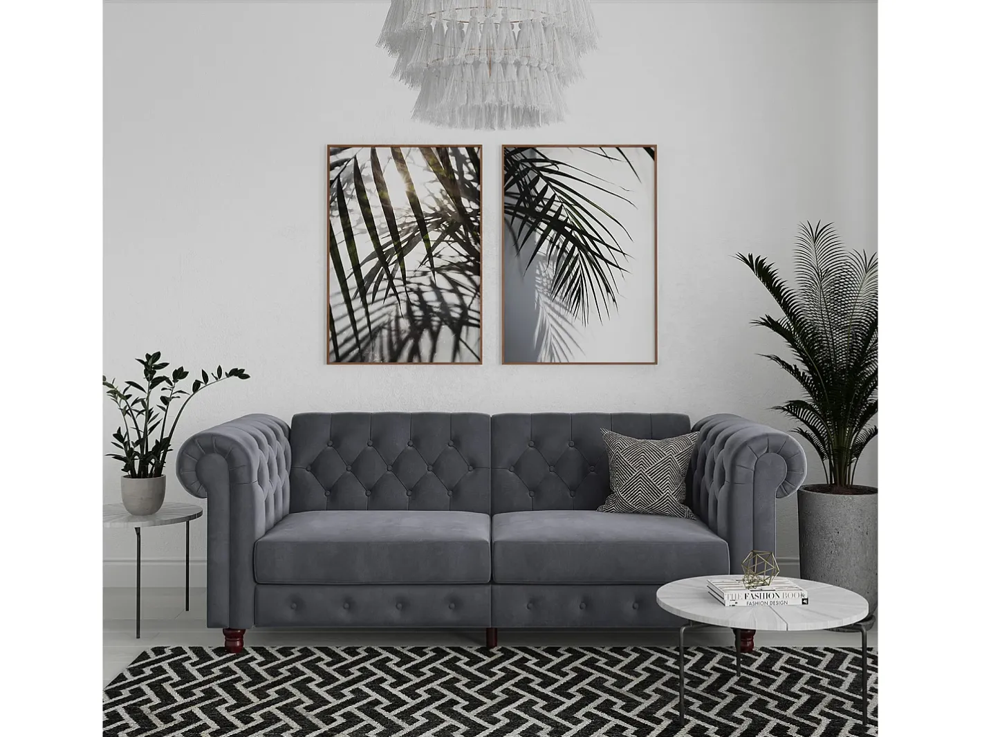 Loft24 Sofá*Felix | Sofá-cama de 3 lugares em veludo antracite Cinza antracite