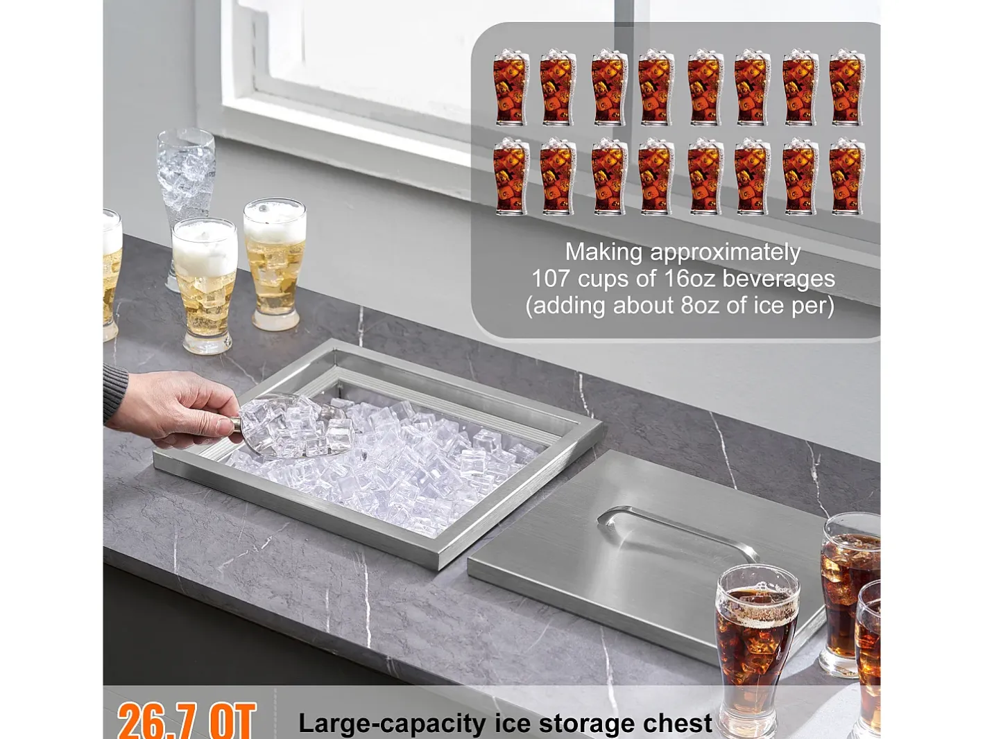 Acessório Vinho E Bar*Geladeira Embutida SucceBuy, 35,6 x 30,5 x 45,7 cm, Geladeira de Aço Inoxidável com Tampa Prateado