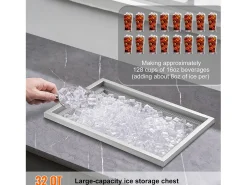Acessório Vinho E Bar*Geladeira Embutida SucceBuy, 51 x 35 x 30 cm, Baldes de Gelo de Aço Inoxidável com Tampa, Bar de Gelados para Cozinha Exterior Prateado