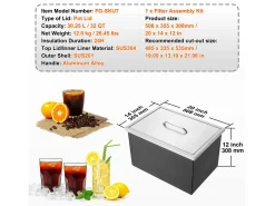 Acessório Vinho E Bar*Geladeira Embutida SucceBuy, 51 x 35 x 30 cm, Baldes de Gelo de Aço Inoxidável com Tampa, Bar de Gelados para Cozinha Exterior Prateado