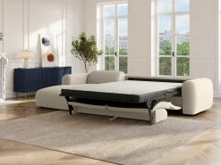 Vente-unique Sofá*Grande sofá de canto esquerdo conversível abertura rápidao 140 cm em tecido mesclado POGNI Bege