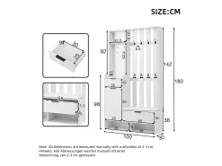 Guarda-roupa 6 em 1 100×30×180 cm - com 8 ganchos e banco para sapatos - com 2 gavetas e 1 porta - com sapateiro -*ModernLuxe Outlet