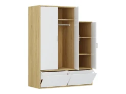 Guarda-roupa com 3 portas, barra pendurados e 2 compartimentos branco e natural - NYVELA^Vente-unique