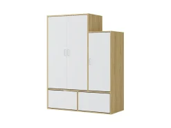 Guarda-roupa com 3 portas, barra pendurados e 2 compartimentos branco e natural - NYVELA^Vente-unique