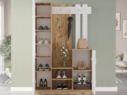 Discount Guarda-roupa com 3 portas e 1 espelho - Branco e natural - MIROTA Móvel De Entrada