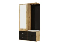 Guarda-roupa 100x38x108.1 cm - Com espelho - Com sapateiro - Com ganchos e cabides retráteis - Preto + Natural^ModernLuxe