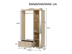 Best Guarda-roupa/closet moderno e compacto - 115,5 x 38,5 x 194,5 cm - com espelho + espaço aberto para pendurar roupas + gaveta + 2 portas - MDF - cor natural Móvel De Entrada